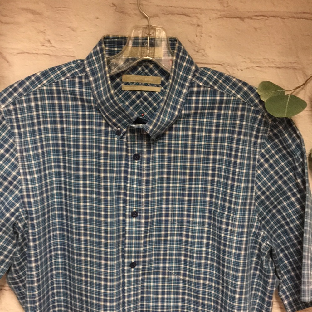 PLAID NORDSTROM Shirt WRINKLE FREE BUTTON DOWN WHITE & BLUE Size L - Picture 2 of 9